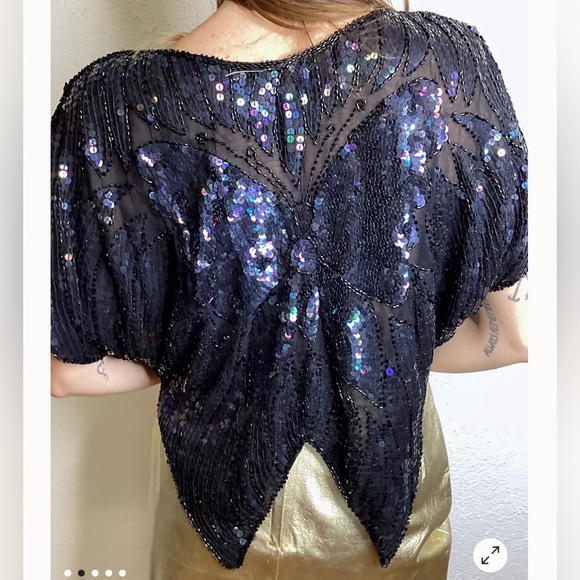 Free People Sequin Butterfly Beaded Crop Top in Black purple Size S/P - Picture 2 of 9